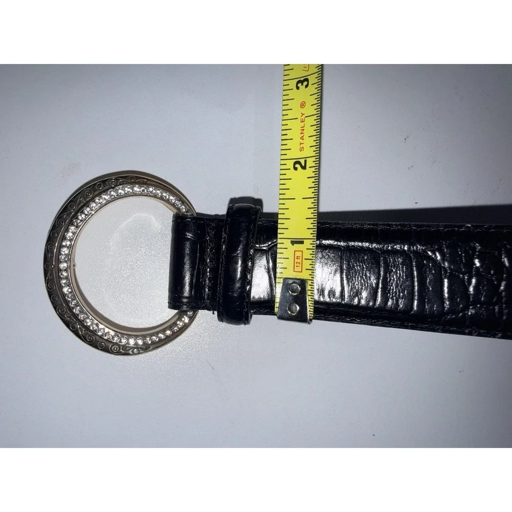 Brighton STARDUST Leather Belt Size 32 M/L Croc Embossed Black Silver Rhineston